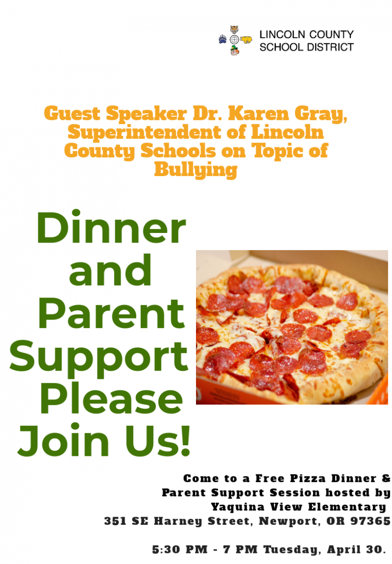 Dinner and parent support. Please join us!