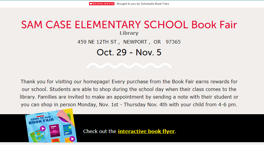 Scholastic Book Fair April 1-9, 2021 - Sam Case Elementary School