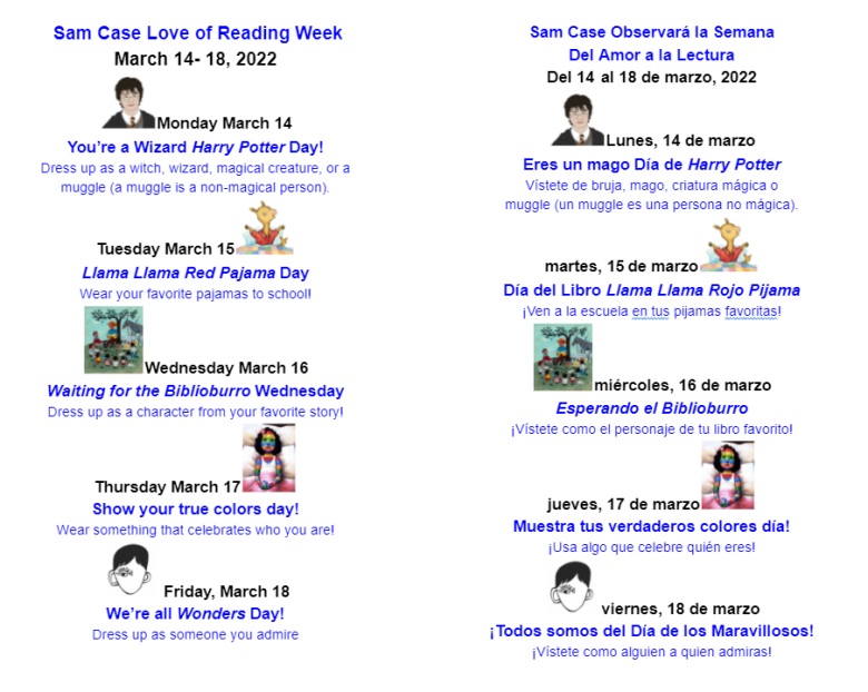 Sam Case Love of Reading Week March 14th-18th